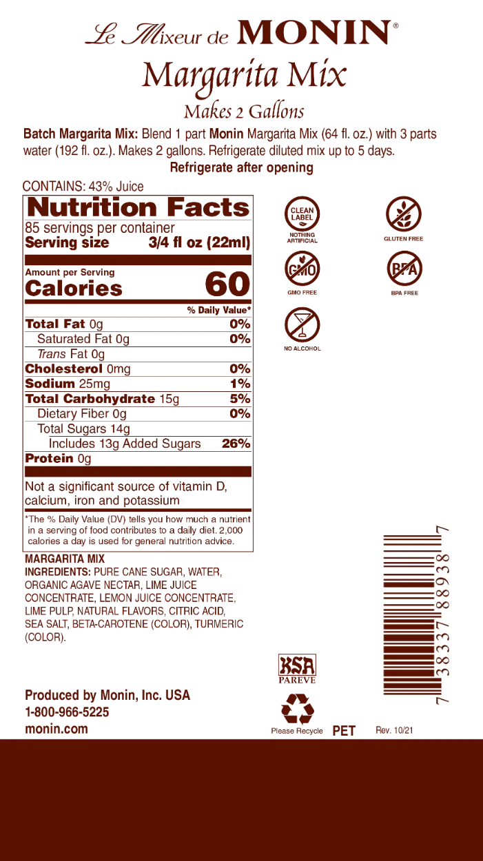 Monin Margarita Mix Syrup (64oz) - Image 2